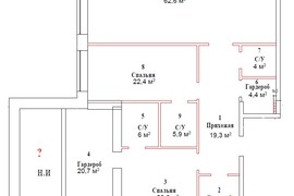 3 к. кв-ра 174,5 м2 на 6 этаже
