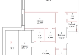 3 к. кв-ра 174,5 м2 на 6 этаже